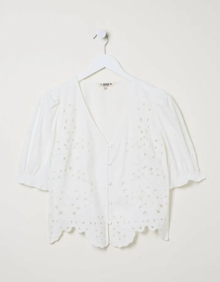 Women FatFace Shirts and Blouses Celeste Broderie Blouse Ivory