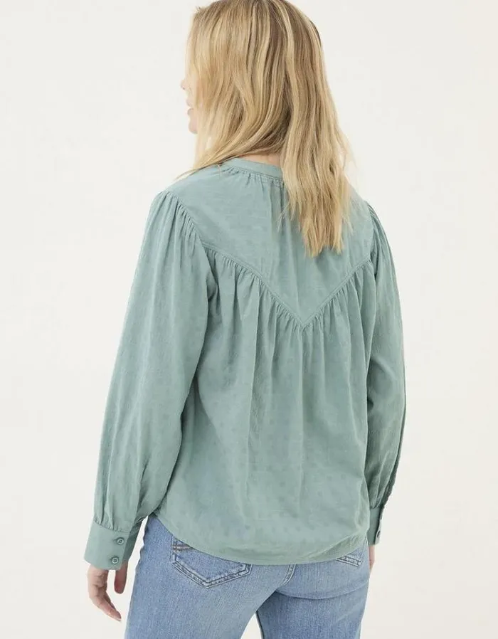 Women FatFace Shirts and Blouses Mathilde Self Check Blouse Light Teal Blue