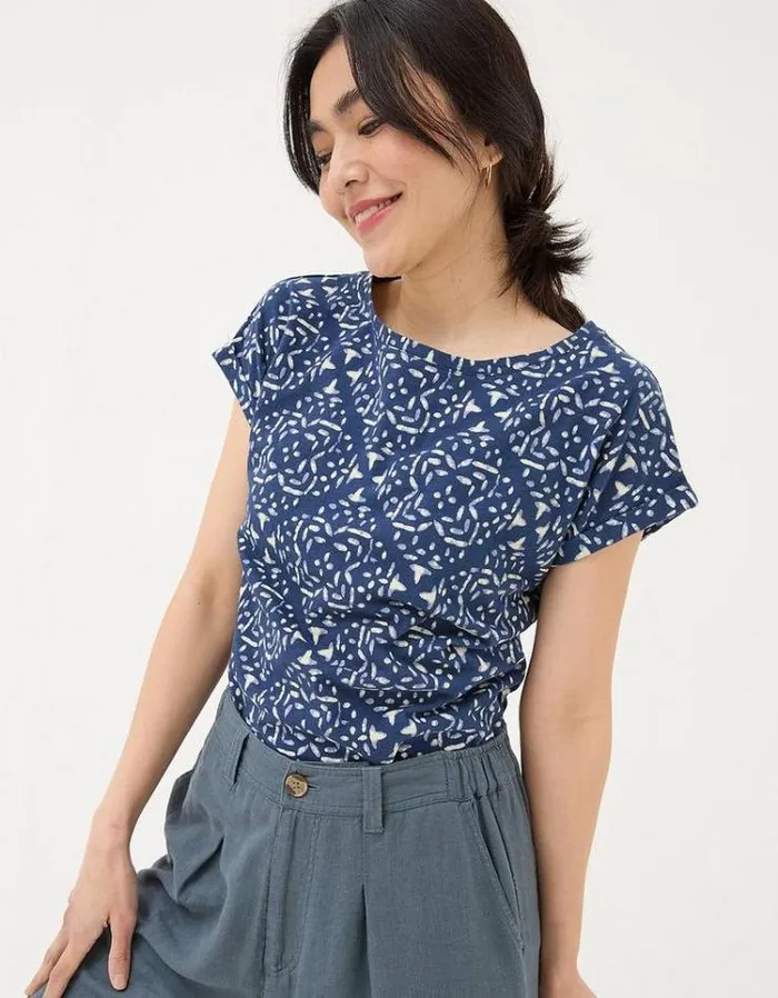 Women FatFace Tops and TShirts Ivy Geo Marks T Shirt Navy