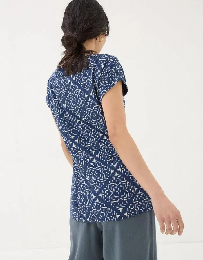 Women FatFace Tops and TShirts Ivy Geo Marks T Shirt Navy
