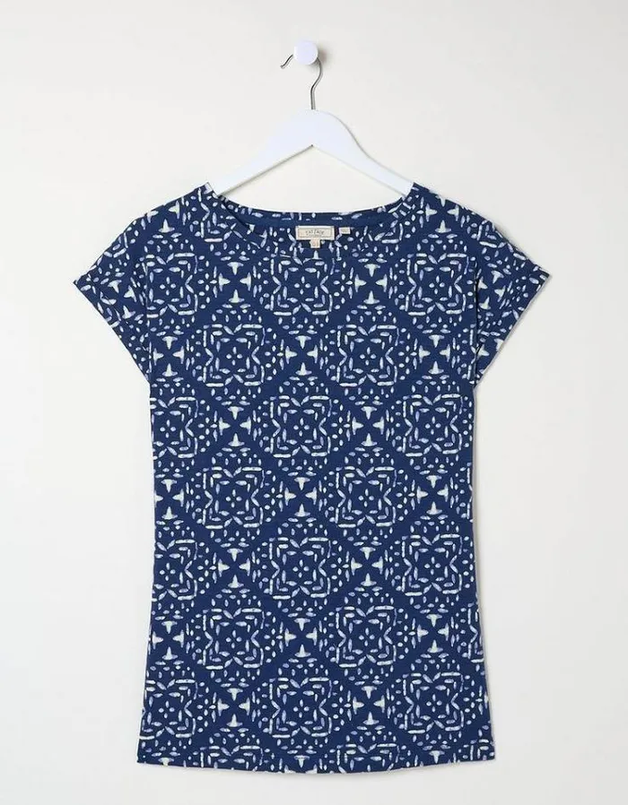 Women FatFace Tops and TShirts Ivy Geo Marks T Shirt Navy