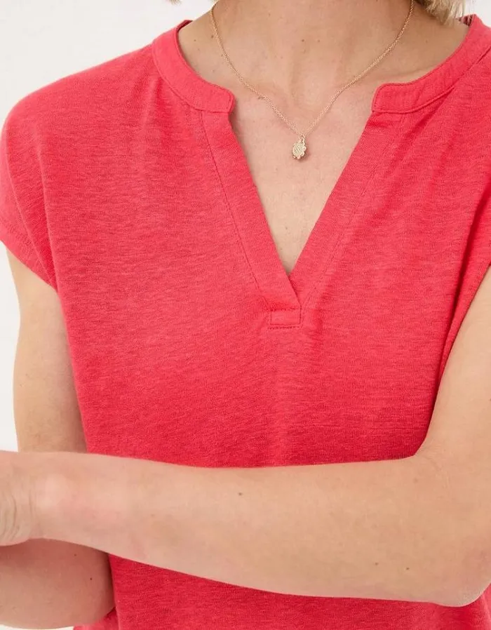 Women FatFace Tops and TShirts Linen Notch Neck TShirt Tomato Red