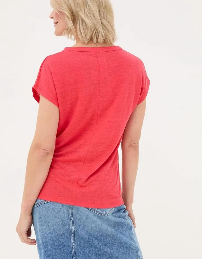 Women FatFace Tops and TShirts Linen Notch Neck TShirt Tomato Red