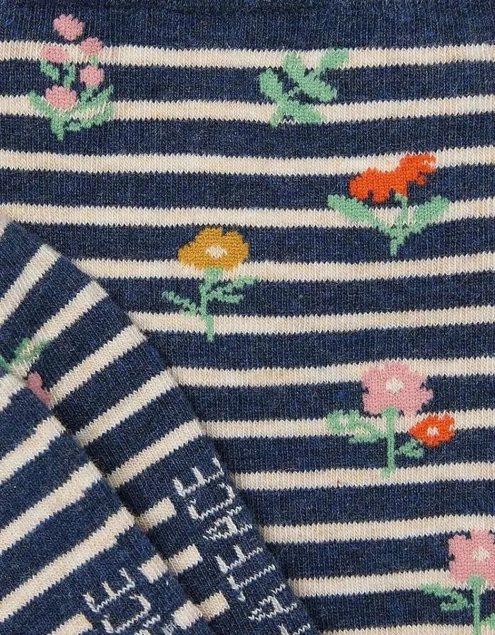 Women FatFace Underwear Socks and Tights 1 Pack Floral Stripe Socks Navy