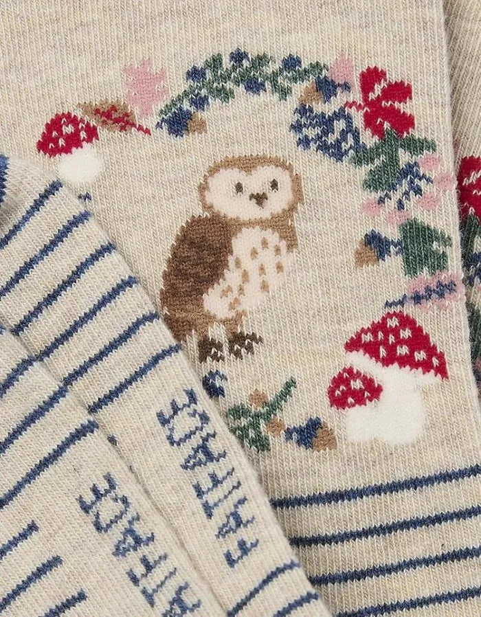 Women FatFace Underwear Socks and Tights 1 Pack Owl Wreath Socks Oatmeal