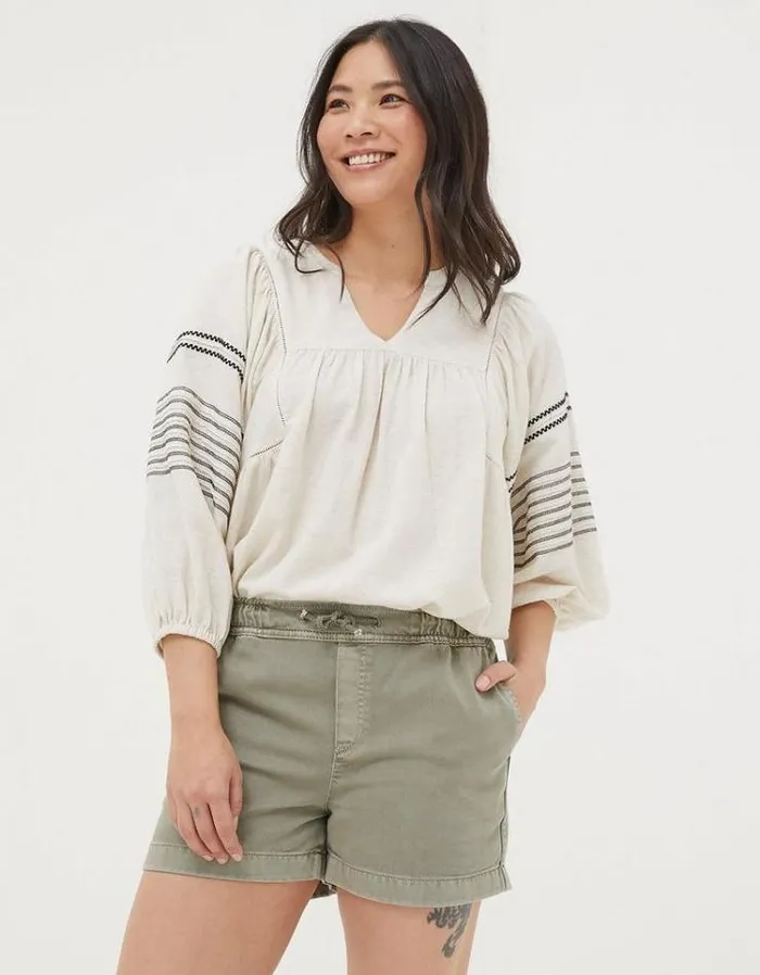 Women FatFace Vacation Shop Ashby Pull On Denim Shorts Green