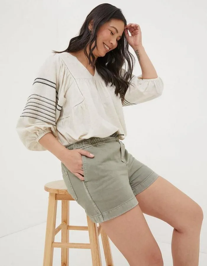 Women FatFace Vacation Shop Ashby Pull On Denim Shorts Green