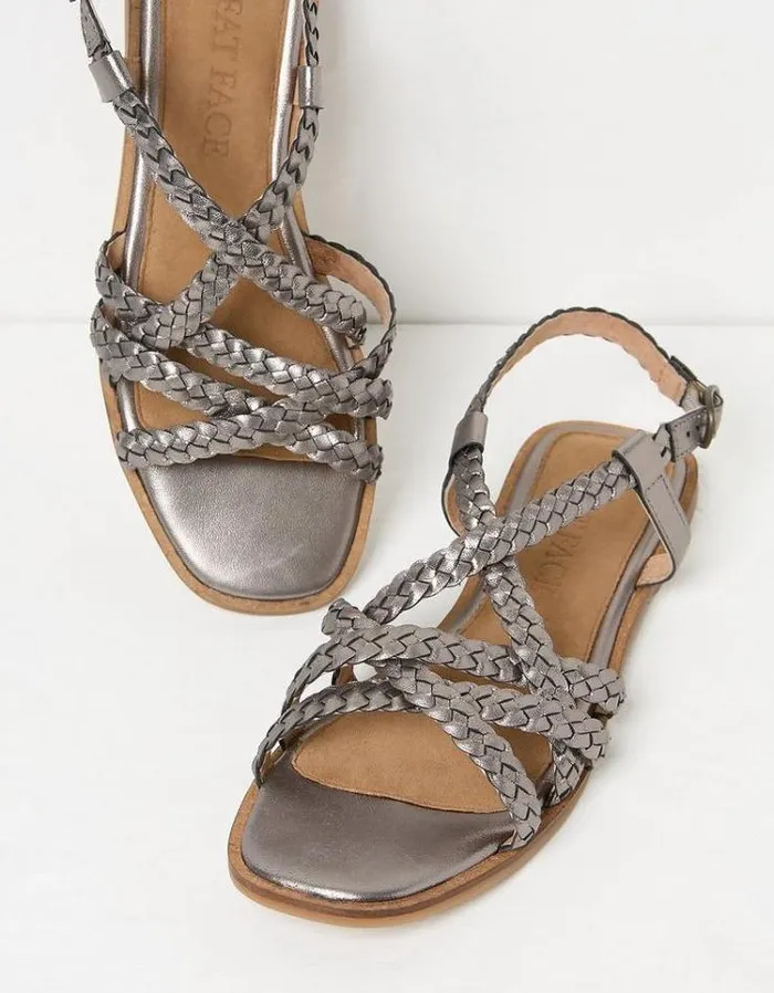 Women FatFace Vacation Shop Estelle Strap Sandals Pewter Metallic