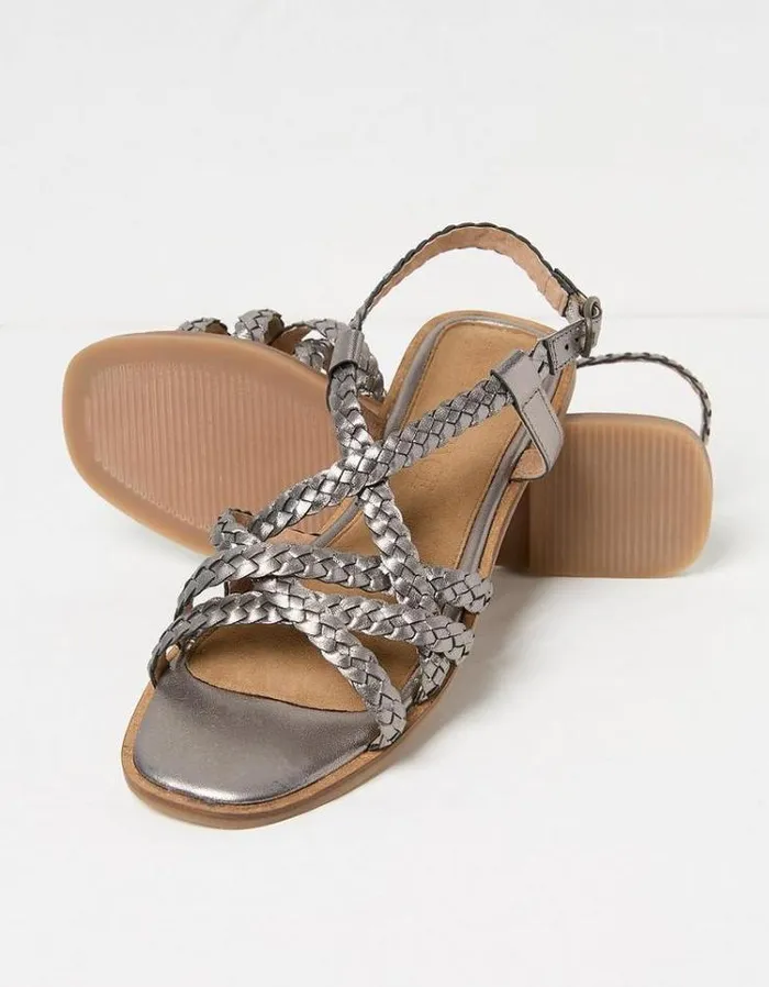 Women FatFace Vacation Shop Estelle Strap Sandals Pewter Metallic