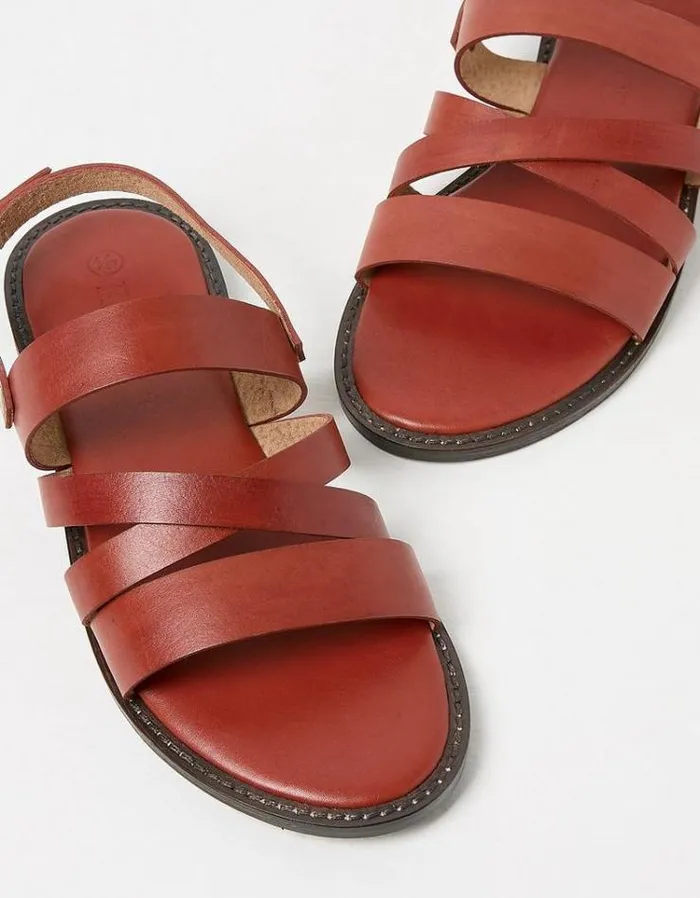 Women FatFace Vacation Shop Hallie Leather Strap Sandals Dark Red
