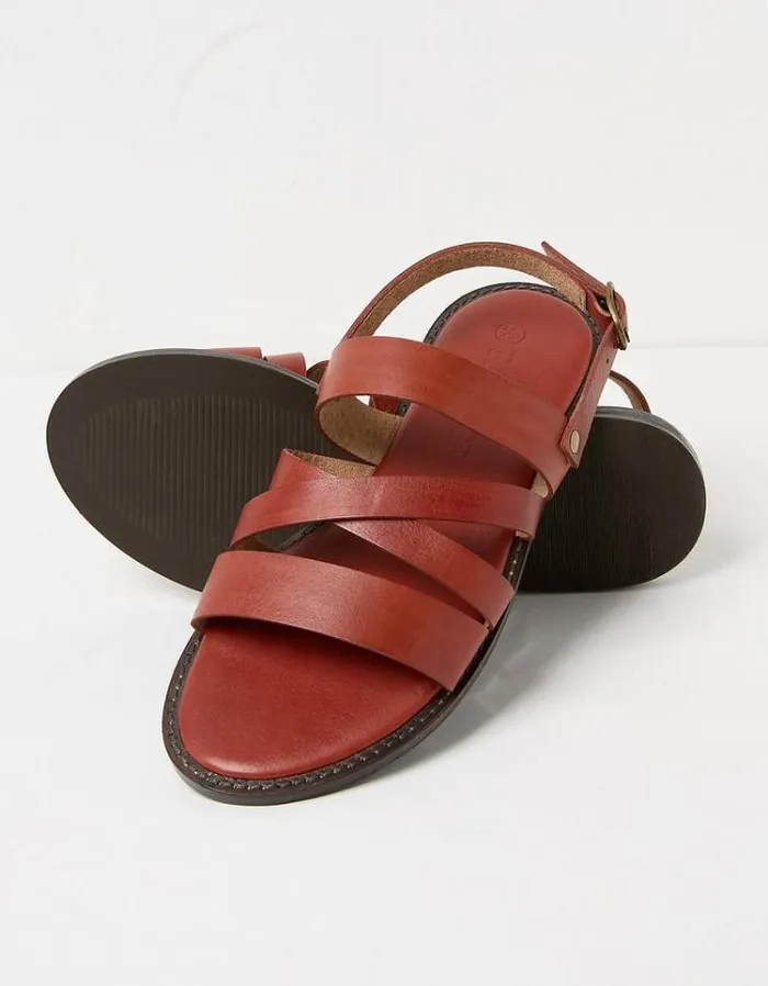 Women FatFace Vacation Shop Hallie Leather Strap Sandals Dark Red