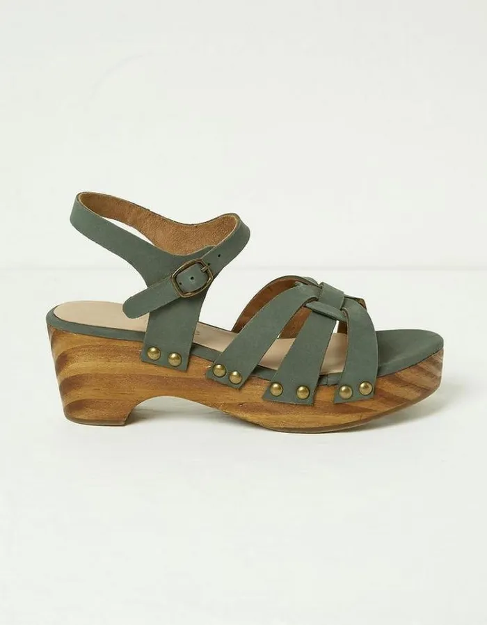Women FatFace Vacation Shop Leoni Mid Heel Clog Dark Green