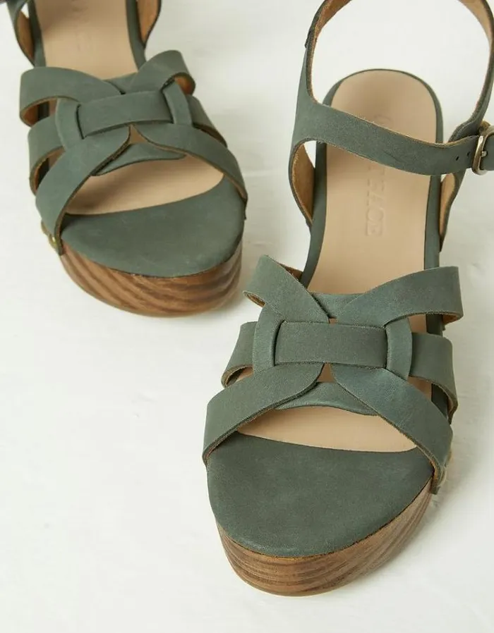 Women FatFace Vacation Shop Leoni Mid Heel Clog Dark Green