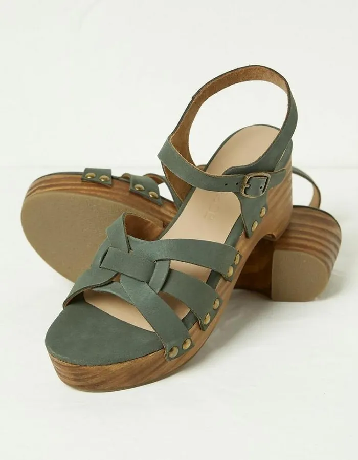 Women FatFace Vacation Shop Leoni Mid Heel Clog Dark Green