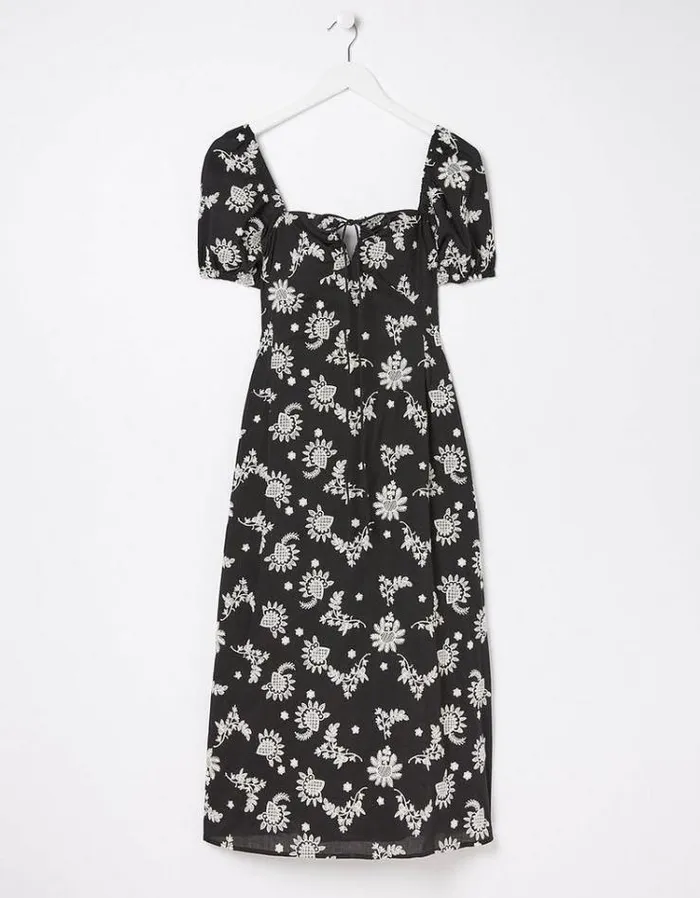Women FatFace Vacation Shop Lotus Embroidered Midi Dress Black