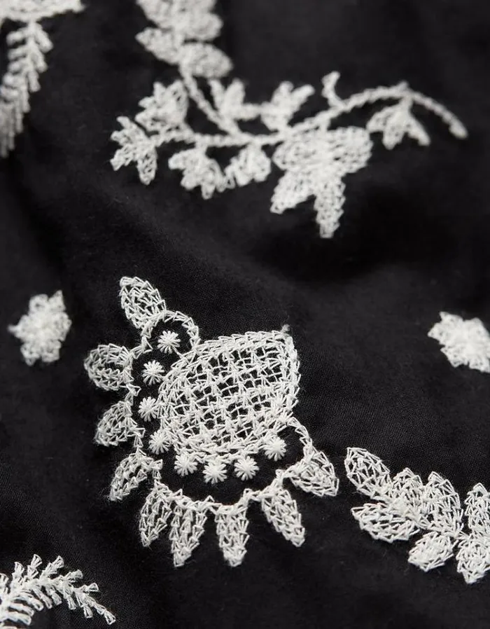 Women FatFace Vacation Shop Lotus Embroidered Midi Dress Black