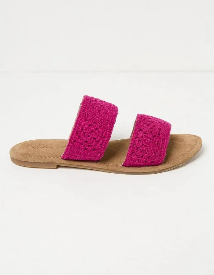 Women FatFace Vacation Shop Penelope Crochet Sliders Fuchsia Pink