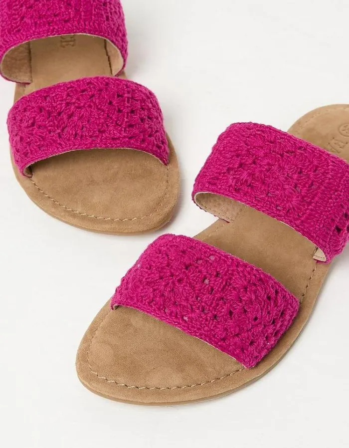Women FatFace Vacation Shop Penelope Crochet Sliders Fuchsia Pink