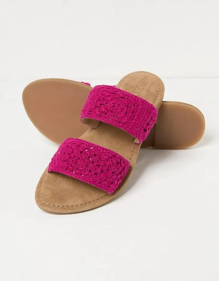 Women FatFace Vacation Shop Penelope Crochet Sliders Fuchsia Pink