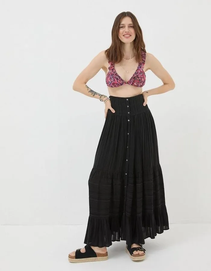 Women FatFace Vacation Shop Rhea Beach Maxi Skirt Black