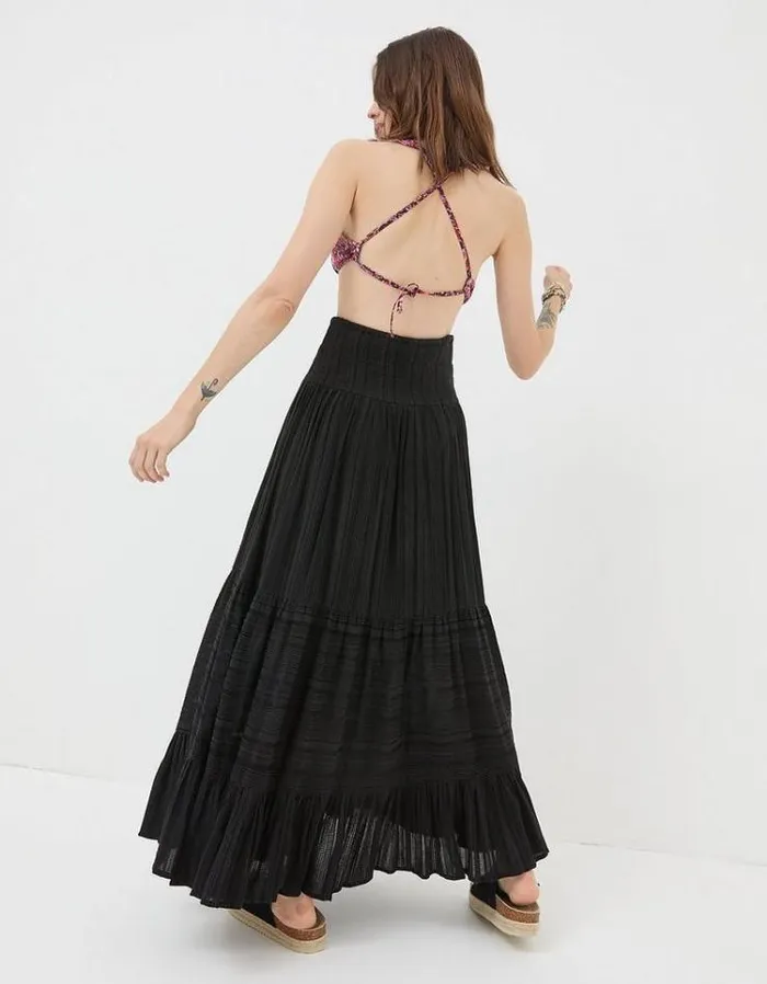 Women FatFace Vacation Shop Rhea Beach Maxi Skirt Black