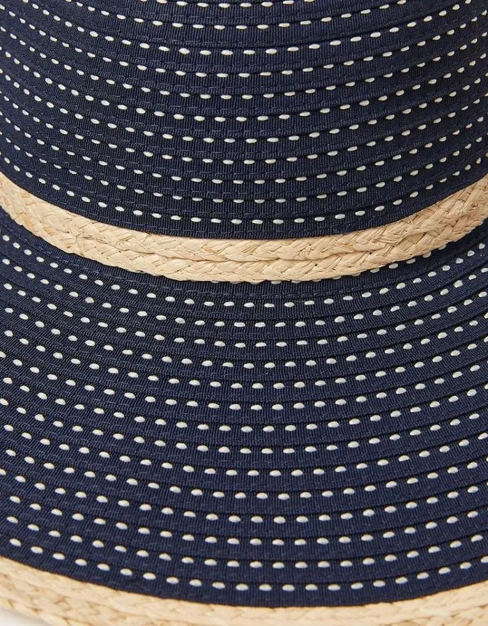 Women FatFace Vacation Shop Ribbon Floppy Sun Hat Navy