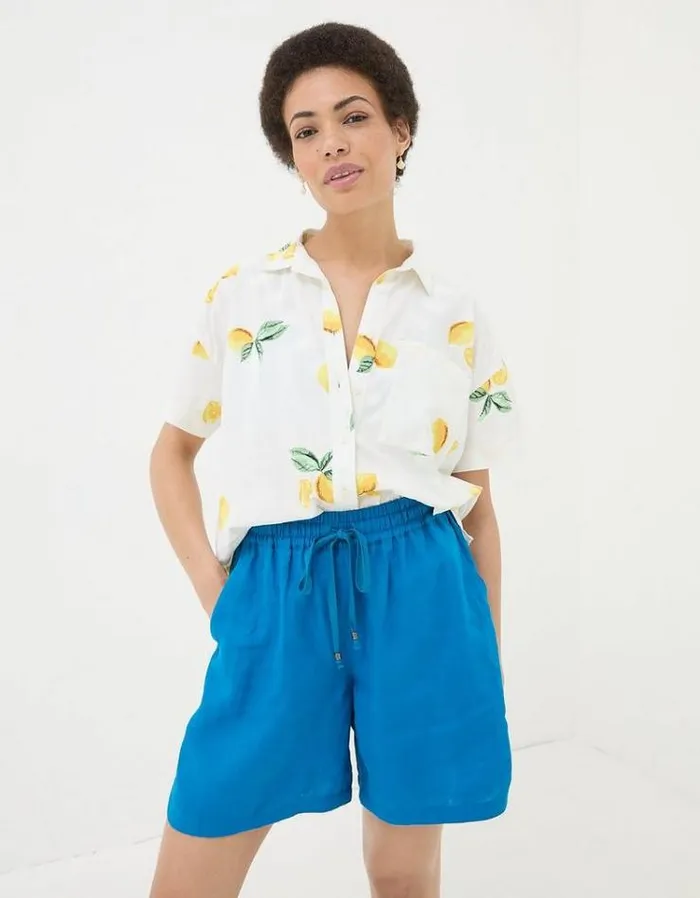 Women FatFace Vacation Shop Tenby Linen Shorts Blue