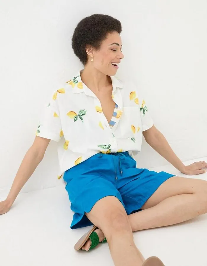 Women FatFace Vacation Shop Tenby Linen Shorts Blue
