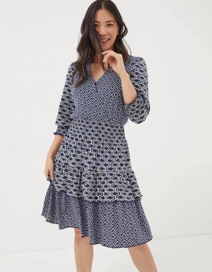 Women FatFace Women039s Sale Amba Patchwork Geo Jersey Dress Navy