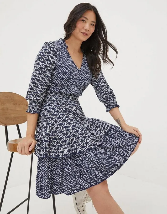 Women FatFace Women039s Sale Amba Patchwork Geo Jersey Dress Navy