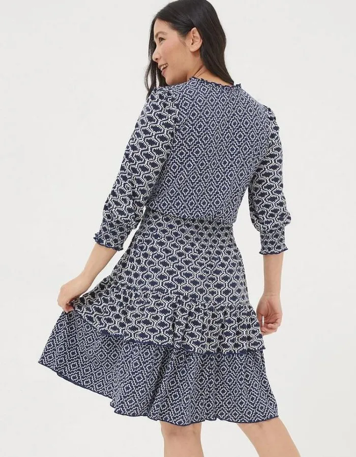 Women FatFace Women039s Sale Amba Patchwork Geo Jersey Dress Navy