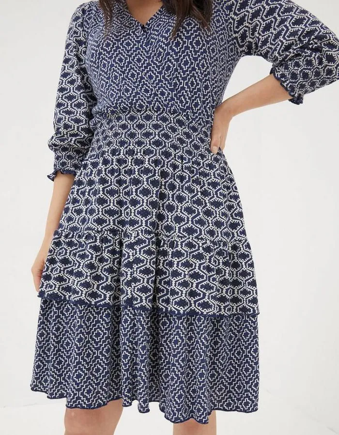 Women FatFace Women039s Sale Amba Patchwork Geo Jersey Dress Navy