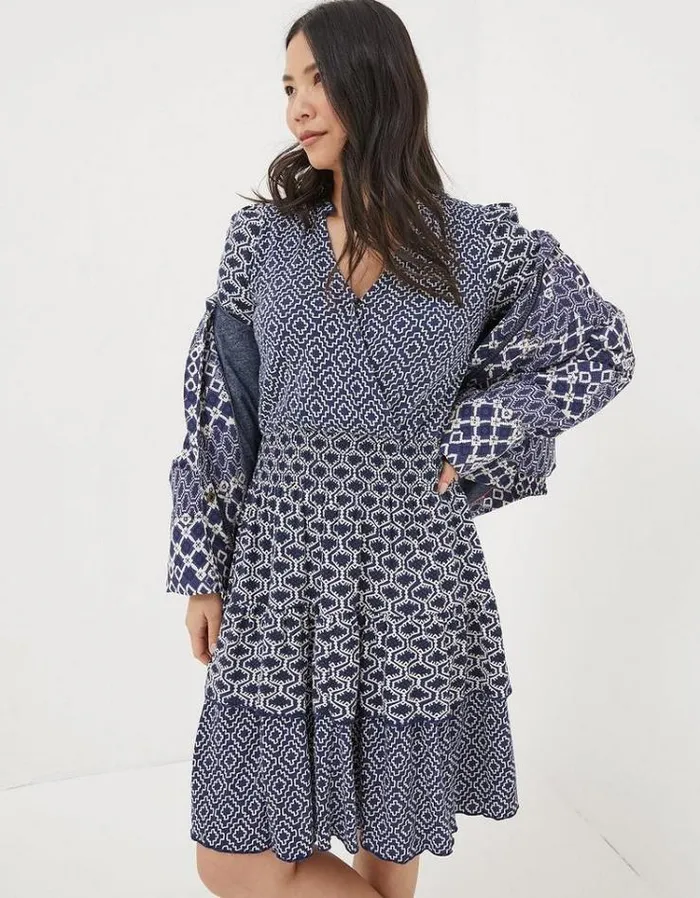 Women FatFace Women039s Sale Amba Patchwork Geo Jersey Dress Navy