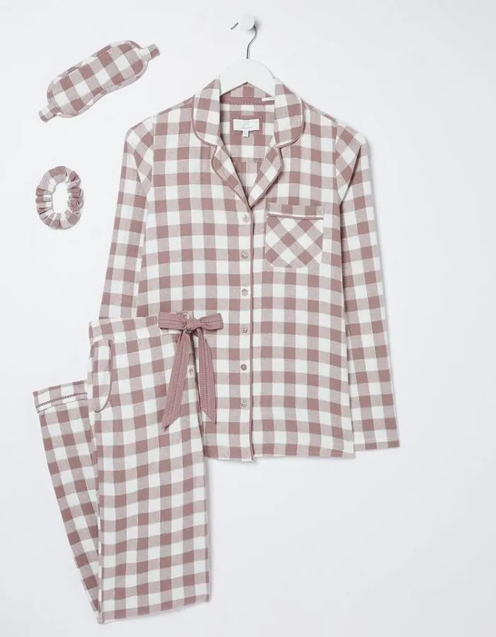Women FatFace Women039s Sale Debbie Check Box Pajama Gift Set Washed Purple