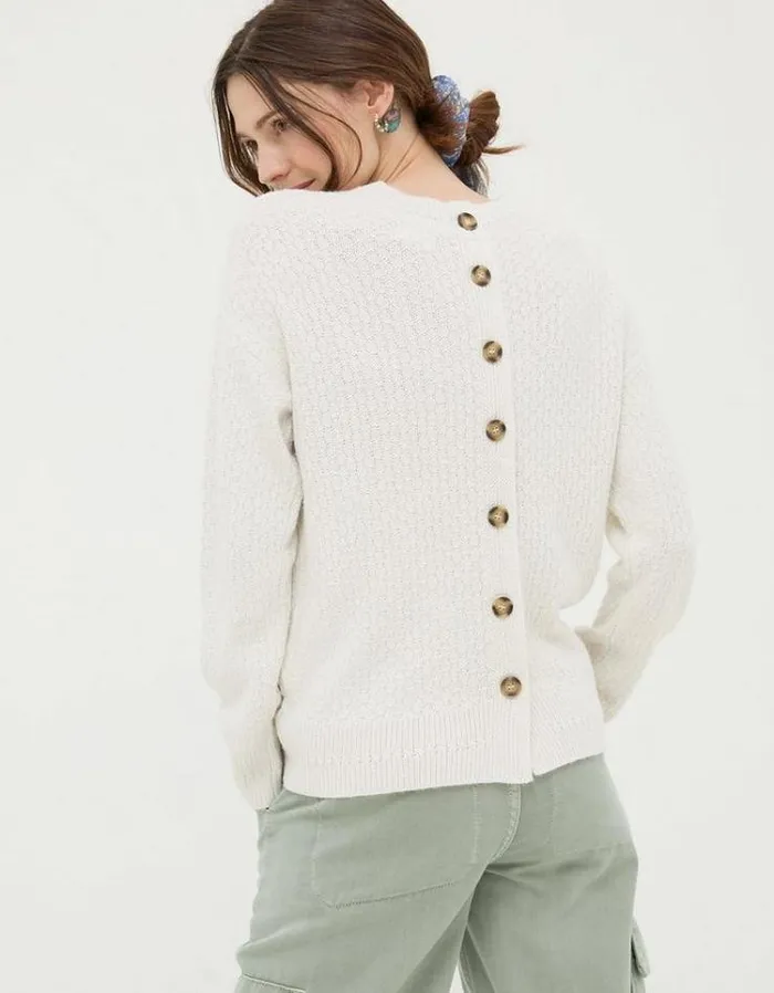 Women FatFace Women039s Sale Edie Button Back Sweater Ivory