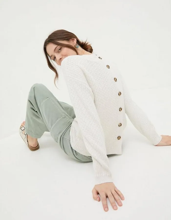 Women FatFace Women039s Sale Edie Button Back Sweater Ivory
