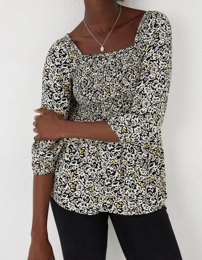 Women FatFace Women039s Sale Elle Mono Floral Top Black
