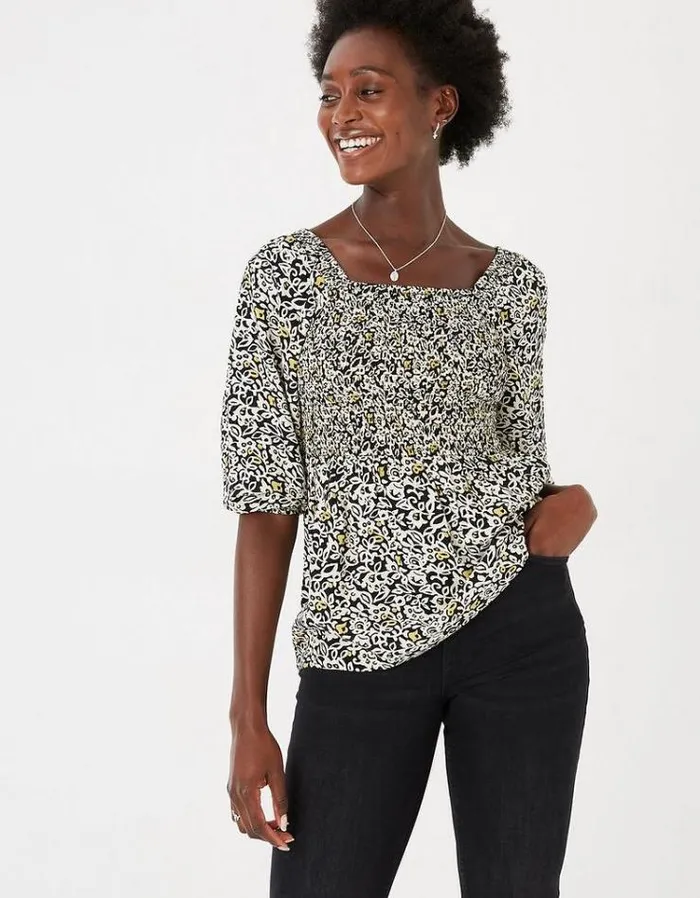 Women FatFace Women039s Sale Elle Mono Floral Top Black