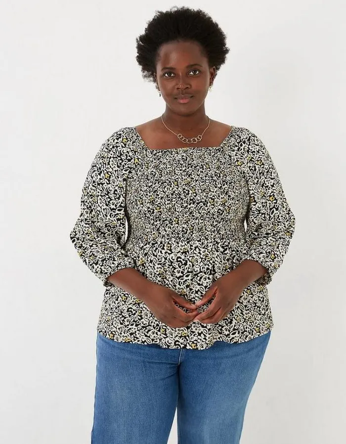 Women FatFace Women039s Sale Elle Mono Floral Top Black