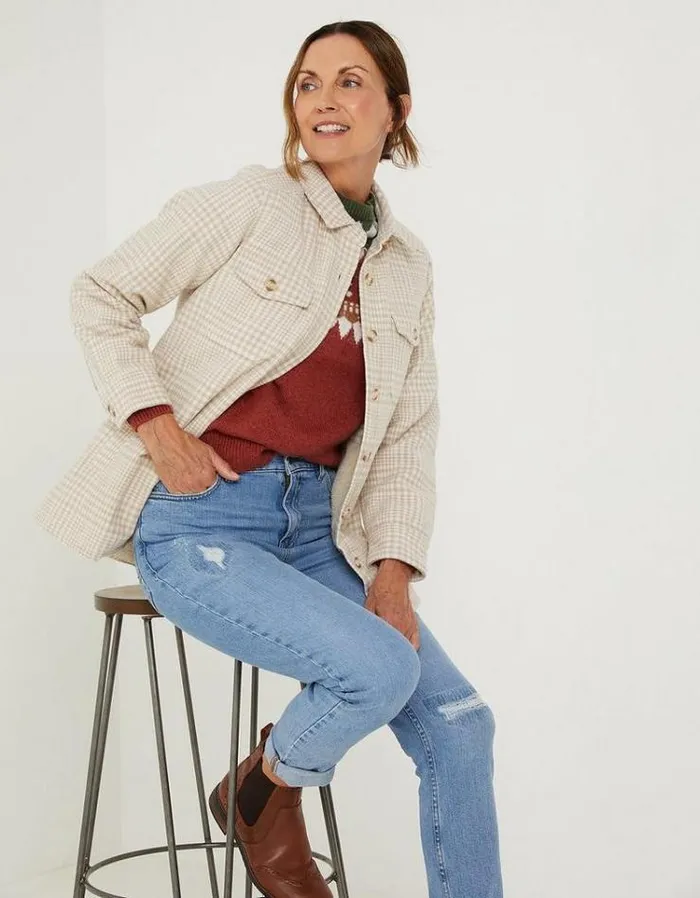 Women FatFace Women039s Sale Hamilton Borg Lined Shacket Oatmeal
