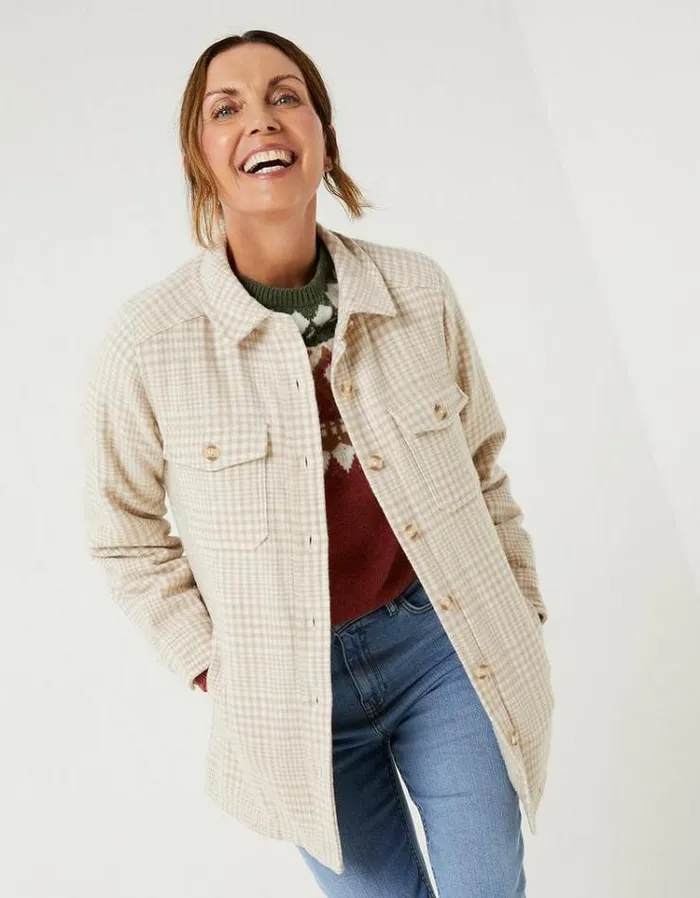 Women FatFace Women039s Sale Hamilton Borg Lined Shacket Oatmeal