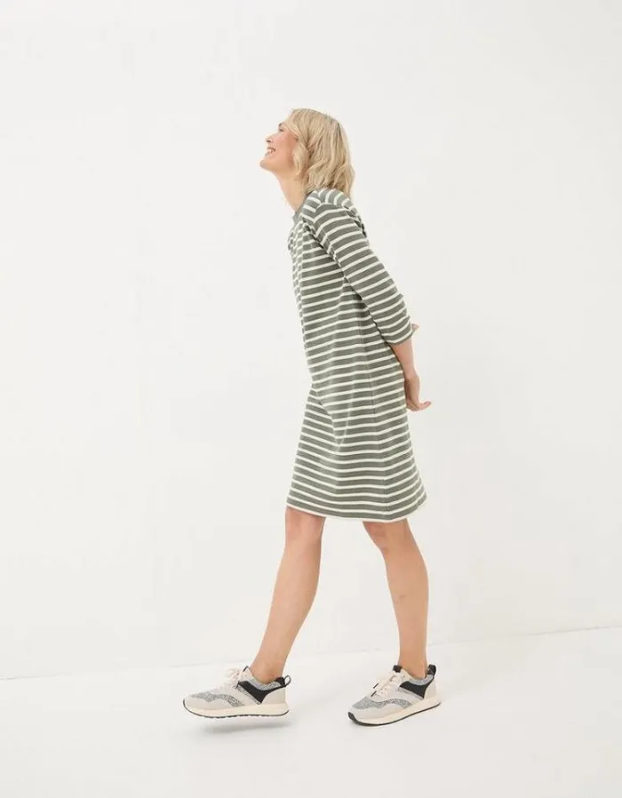 Women FatFace Women039s Sale Mia Stripe Jersey Dress Khaki Green