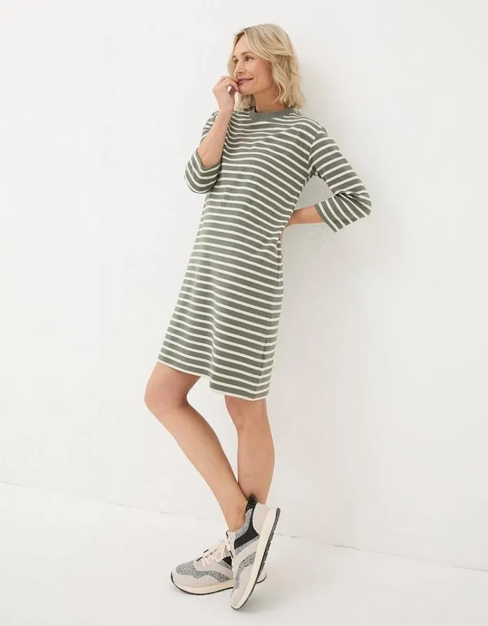 Women FatFace Women039s Sale Mia Stripe Jersey Dress Khaki Green