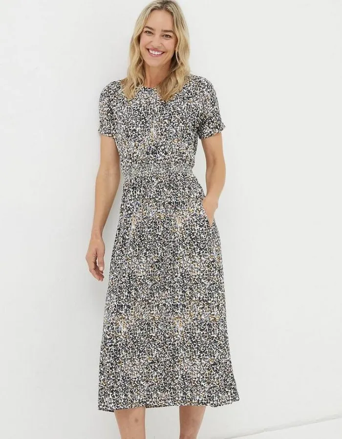 Women FatFace Women039s Sale Navi Dappled Spot Jersey Dress Natural