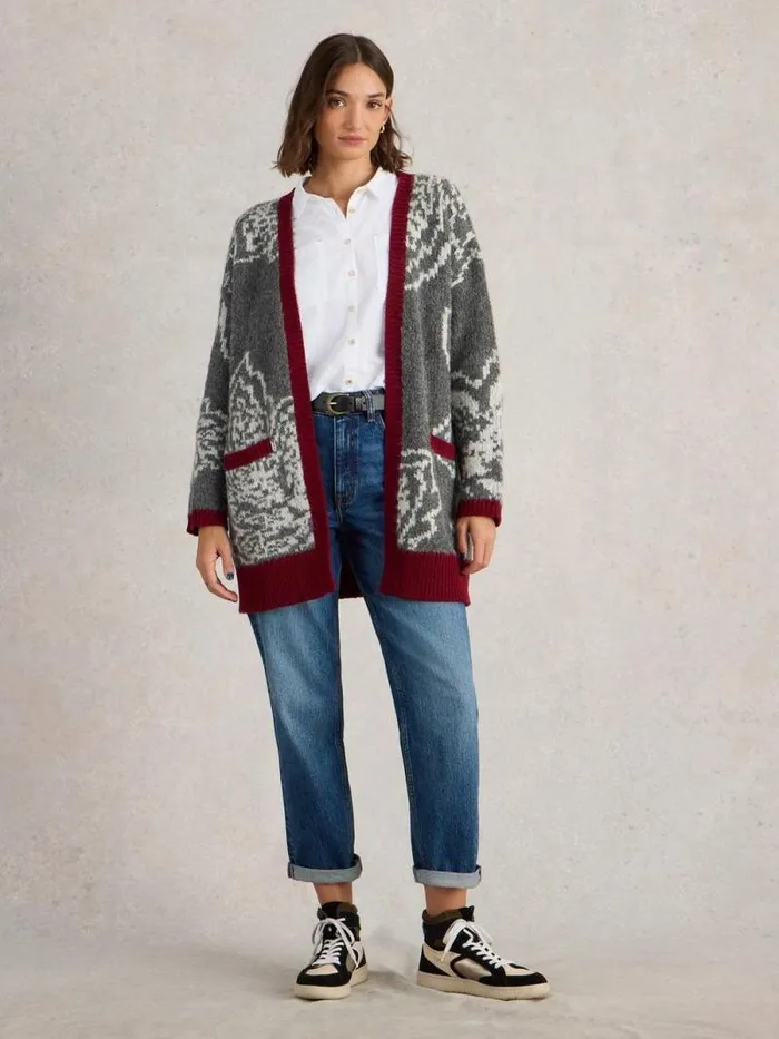 Women FIONA FLORAL LONGLINE CARDI Grey Multi White Stuff Knitwear
