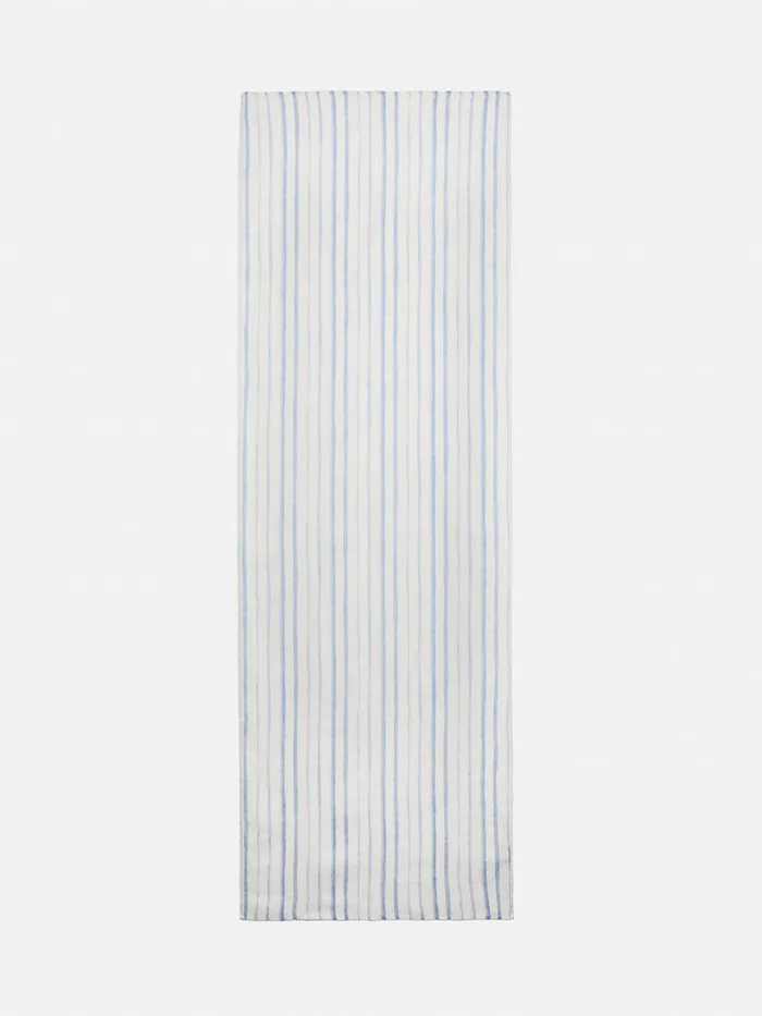 Women French Linen Stripe Scarf Blue Jigsaw Ponchos and Scarves