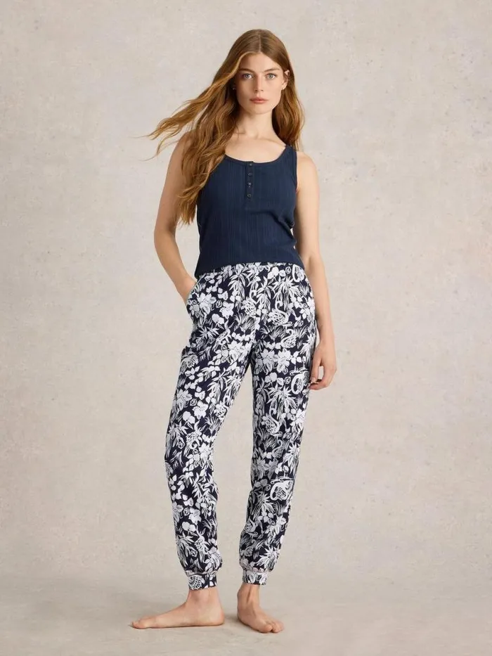 Women Freya Jersey PJ Jogger Navy Print White Stuff Nightwear