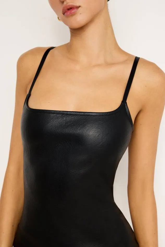 Women GOOD AMERICAN Dresses FAUX LEATHER SCOOP CAMIDRESS Black001