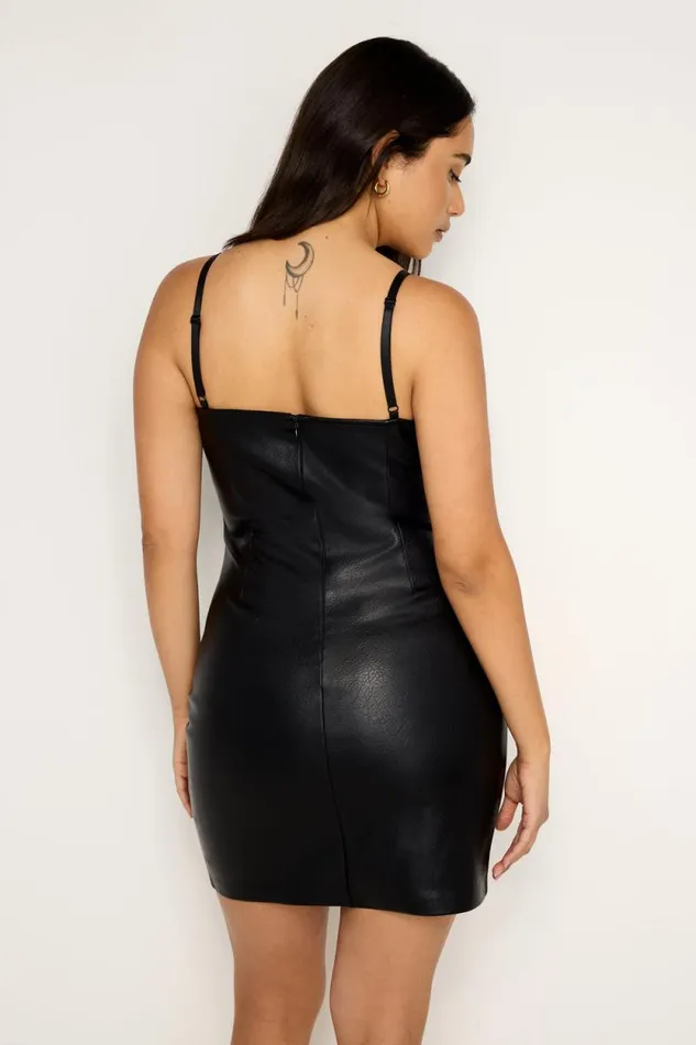 Women GOOD AMERICAN Dresses FAUX LEATHER SCOOP CAMIDRESS Black001