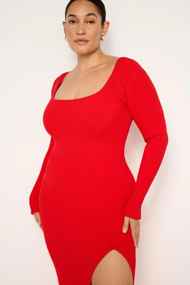 Women GOOD AMERICAN Dresses STRETCH RIB KNIT MAXIDRESS Grenadine003